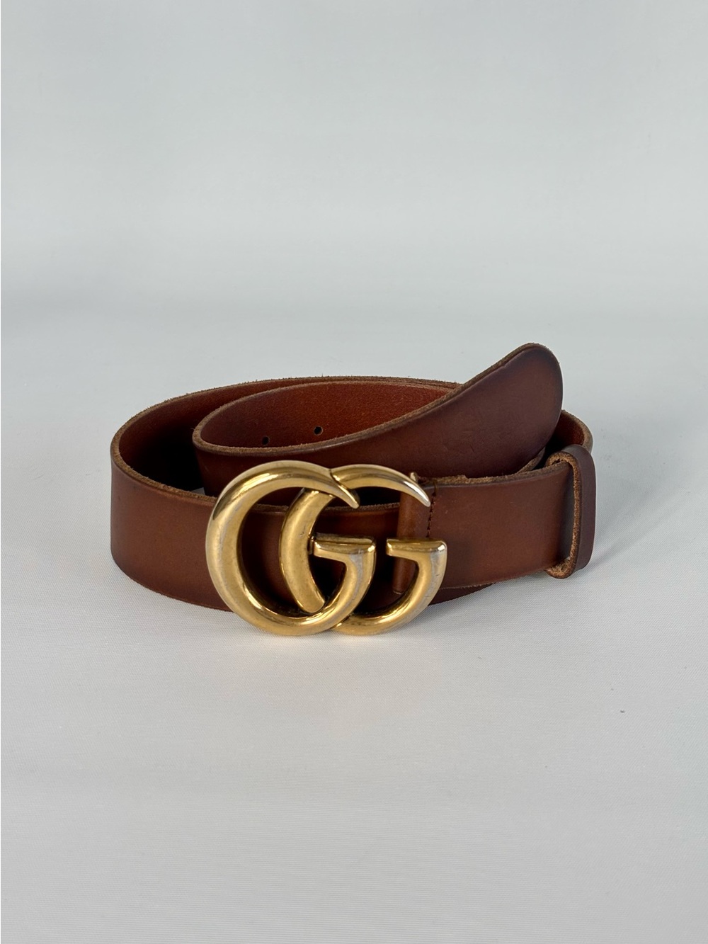 Gucci Brown Leather Belt with Gold Double G Buckle